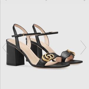 Gucci Leather Double G Mid Heel Sandals
